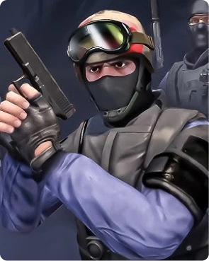 Gewapende counter-terrorist operator met pistool en tactische uitrusting in Counter-Strike stijl.