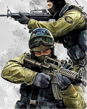 Illustratie van twee zwaarbewapende tactische soldaten in gevechtspositie met automatische wapens.